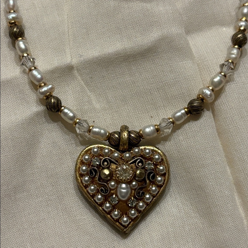 Michal Golan Heart and Seed Pearl Beaded Necklace